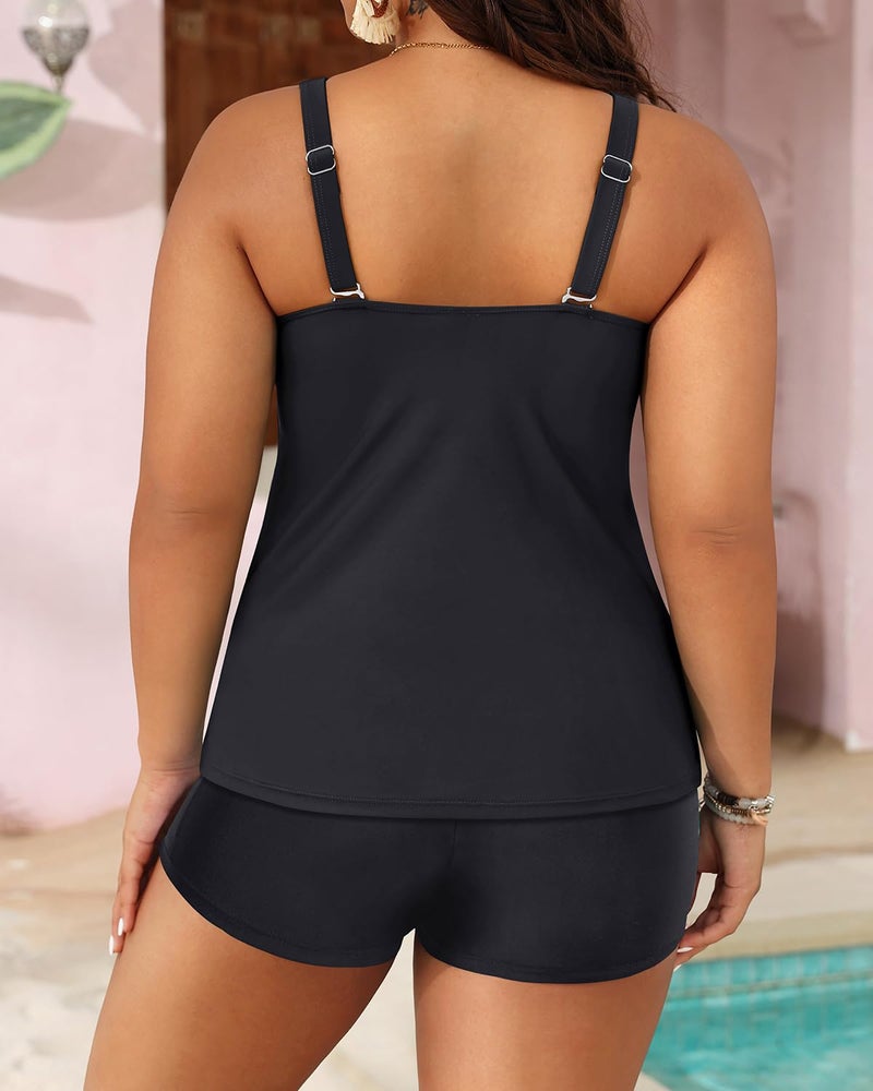 Yonique Womens Plus Size Swimsuits with Shorts Tummy Control Tankini Two Piece Bathing Suits Athletic Swimwear Black 16plus - Image 3